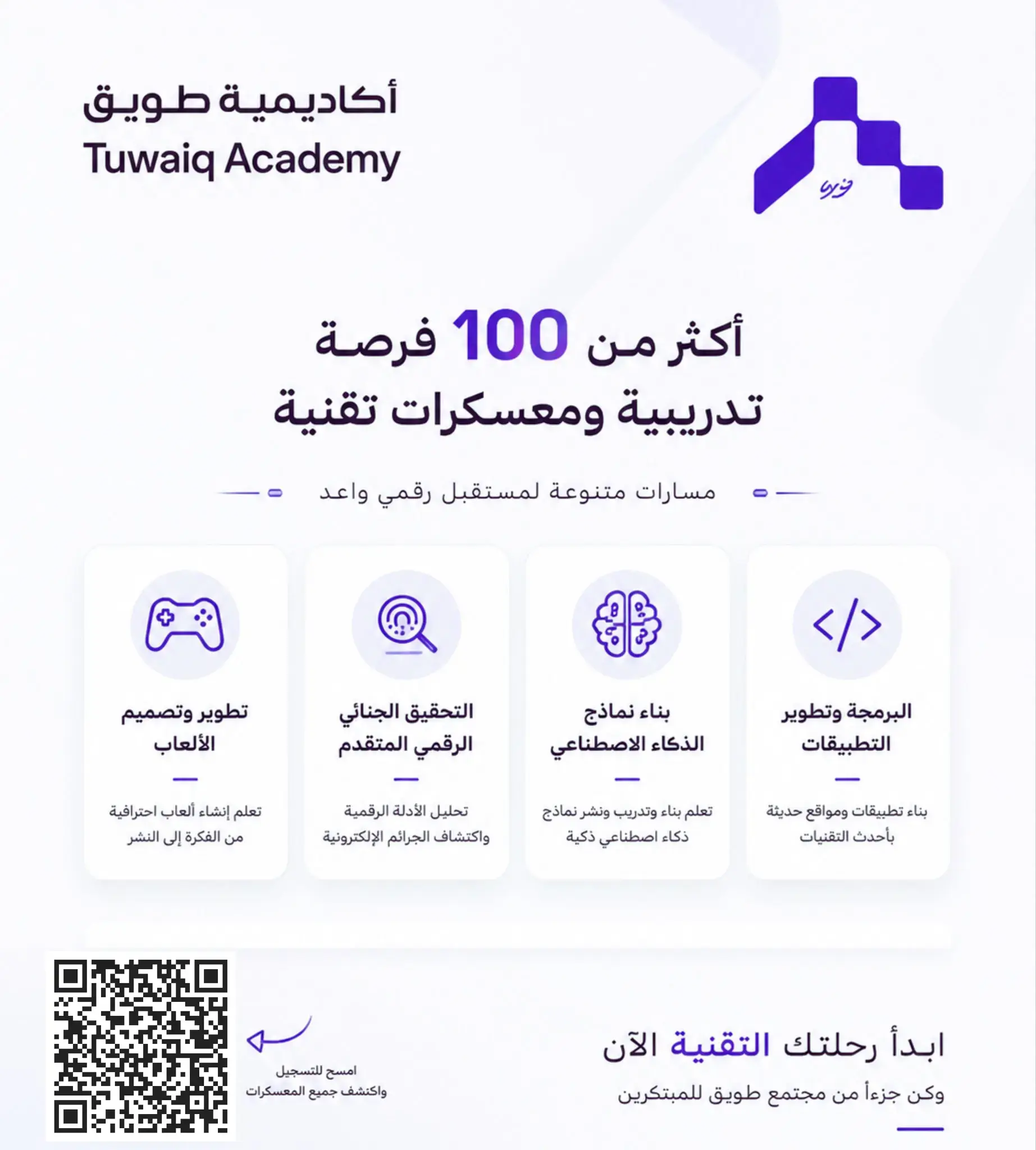 أكاديمية طويق تعلن (100) معسكر وبرنامج تدريبي تقني في الذكاء الاصطناعي