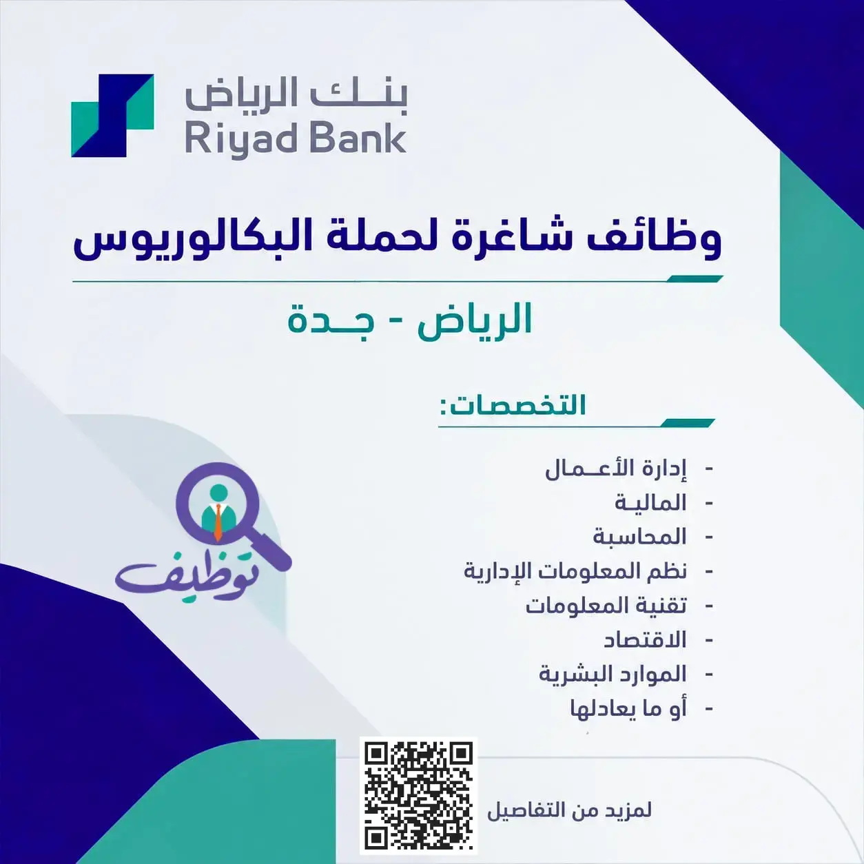 بنك الرياض يعلن 10 وظائف شاغرة لحملة البكالوريوس بالرياض وجدة