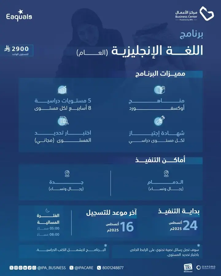 معهد الإدارة العامة يعلن فتح باب التسجيل في برامج اللغة الإنجليزية 2025 للرجال والنساء