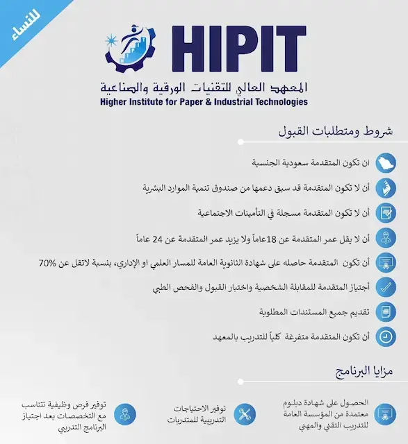 فتح باب القبول في برامج التدريب النسائي بالمعهد العالي للتقنيات الورقية بجدة 2025