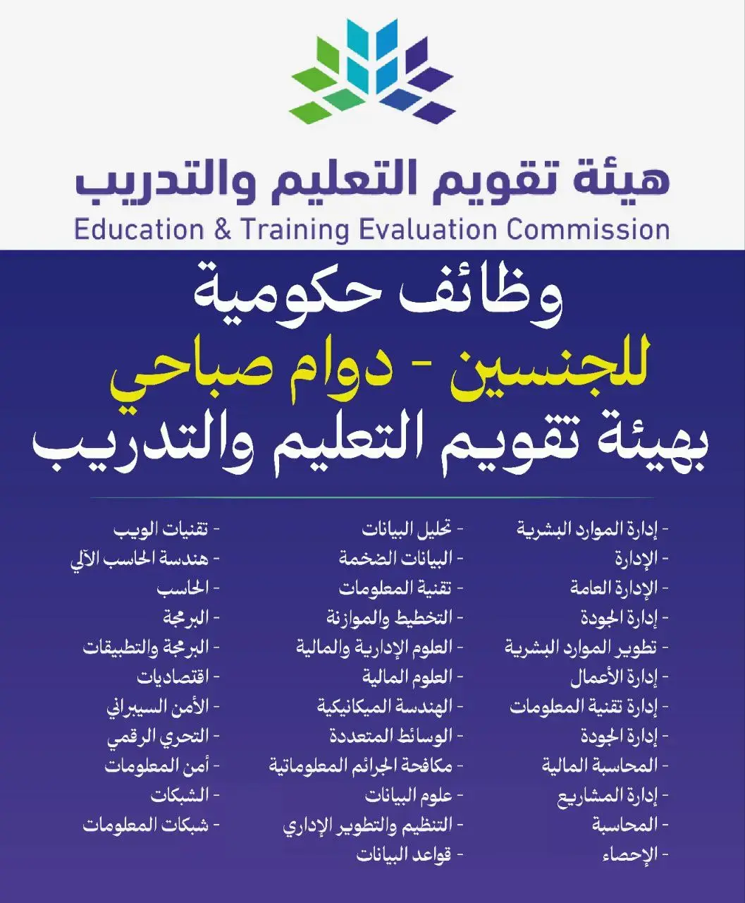 هيئة تقويم التعليم والتدريب تعلن عن وظيفة إدارية شاغرة بمدينة الرياض عبر منصة جدارات 2025