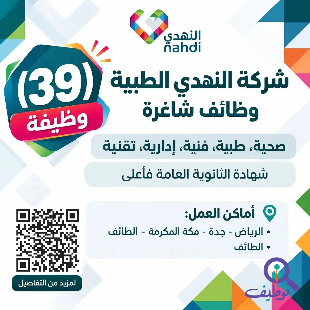 النهدي الطبية تعلن (39) وظيفة إدارية وصحية بمختلف مناطق المملكة