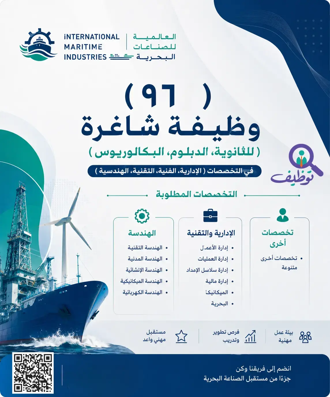 الشركة العالمية للصناعات البحرية تعلن عن 96 وظيفة شاغرة للجنسين