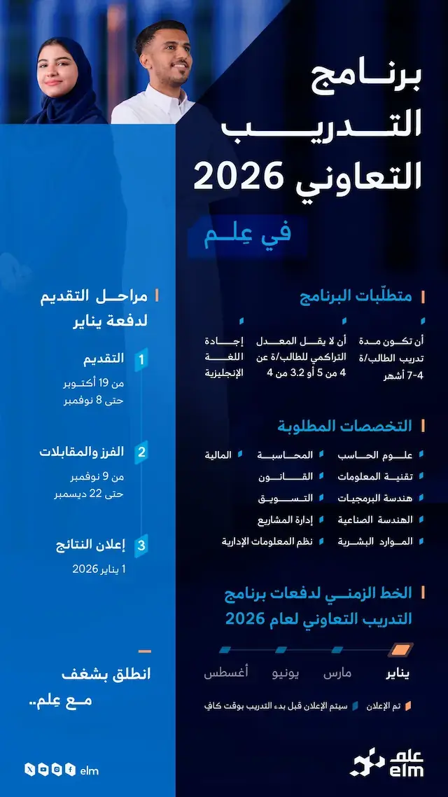 شركة علم تطلق برنامج التدريب التعاوني 2026م لطلاب وطالبات الجامعات – الرياض