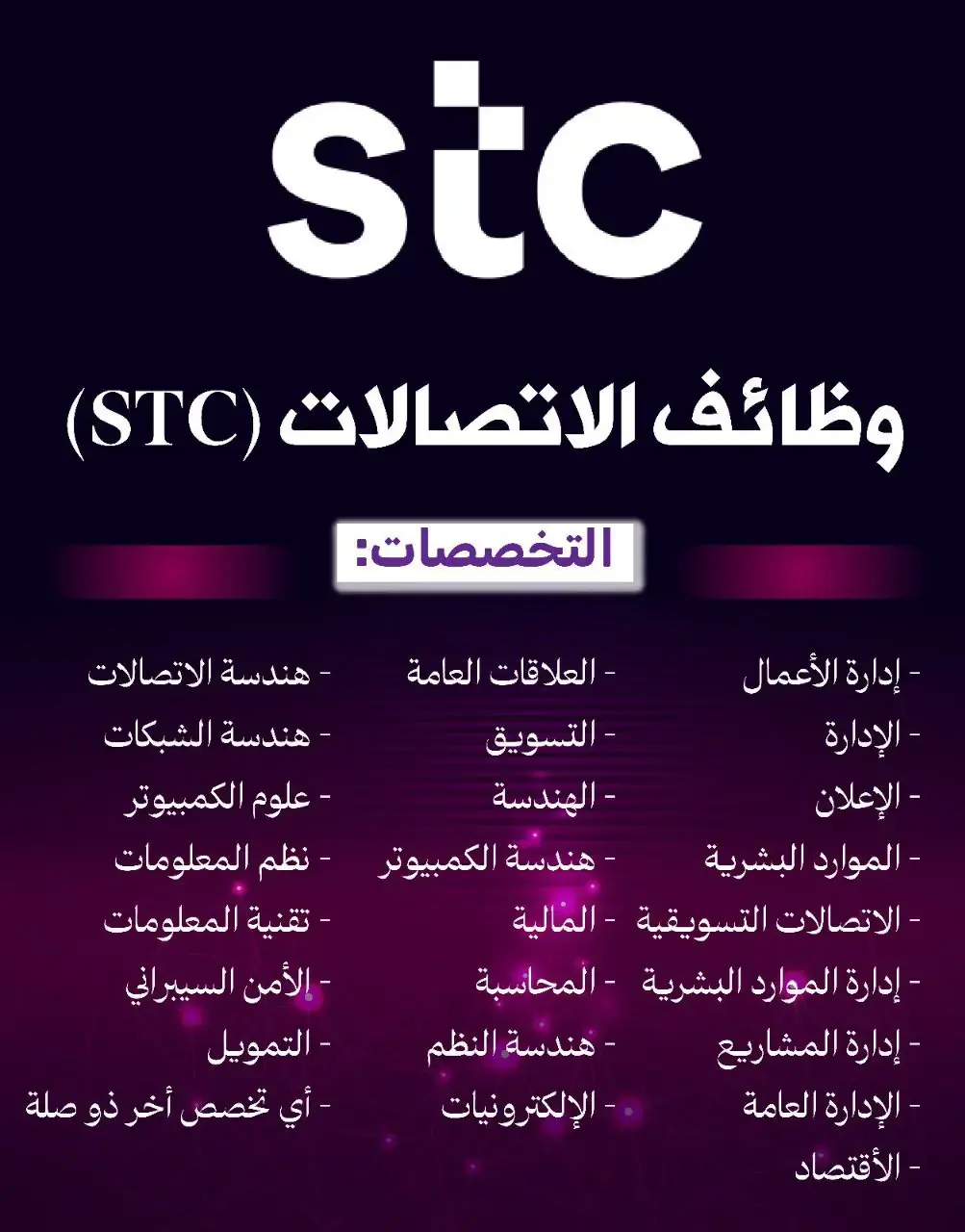 شركة الاتصالات السعودية تعلن 3 وظائف إدارية وتقنية شاغرة في الرياض