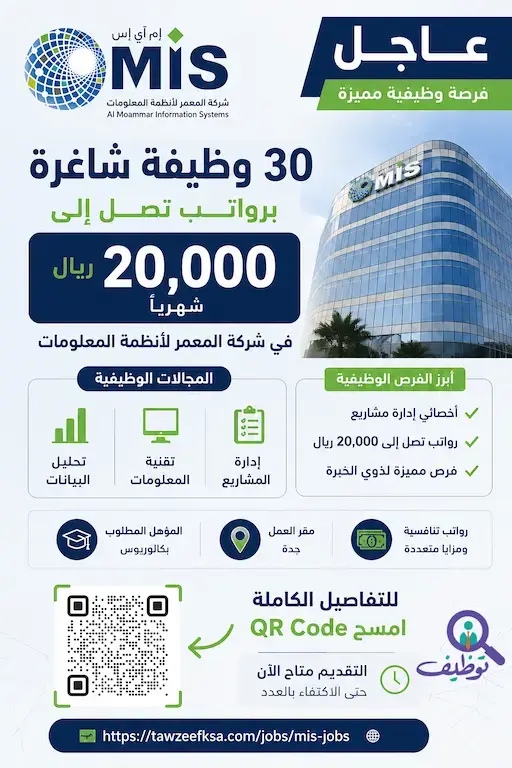 شركة المعمر لأنظمة المعلومات تعلن 30 وظيفة شاغرة برواتب 20,000 ريال