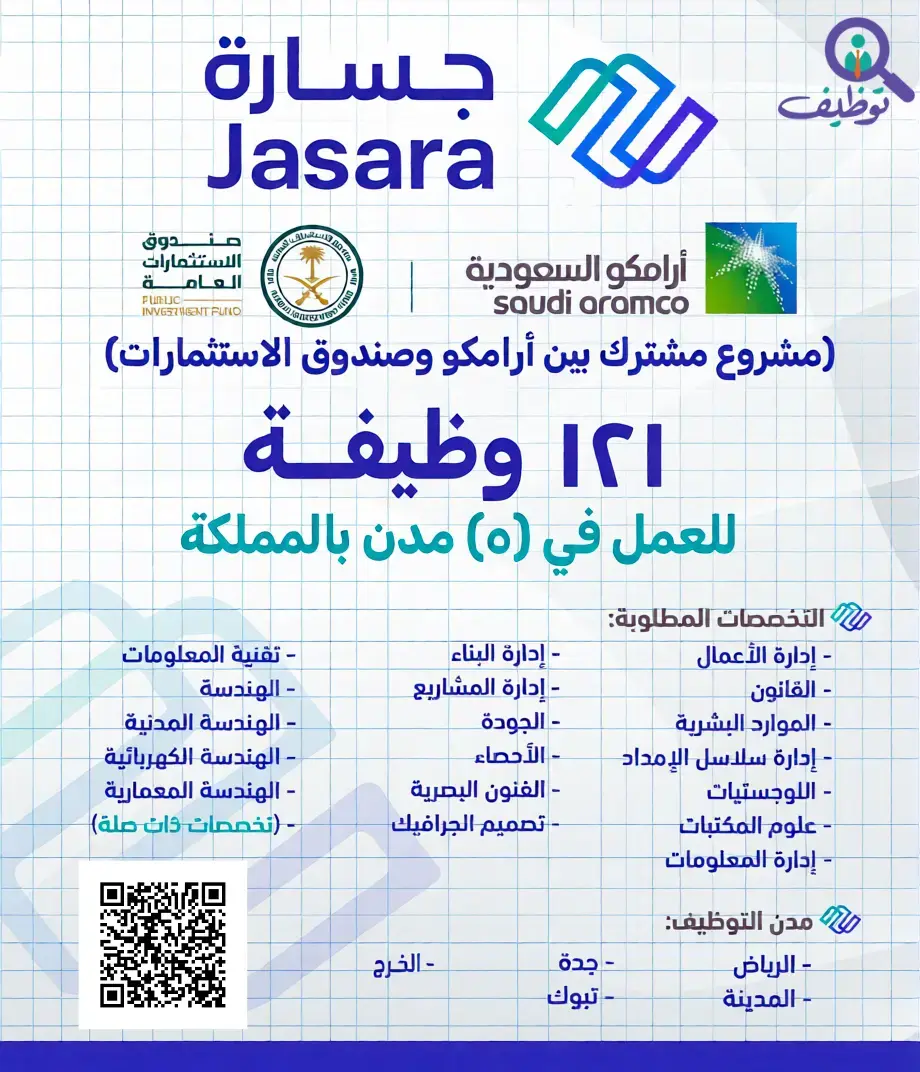 شركة جسارة تعلن 121 وظيفة شاغرة لحملة البكالوريوس فأعلي