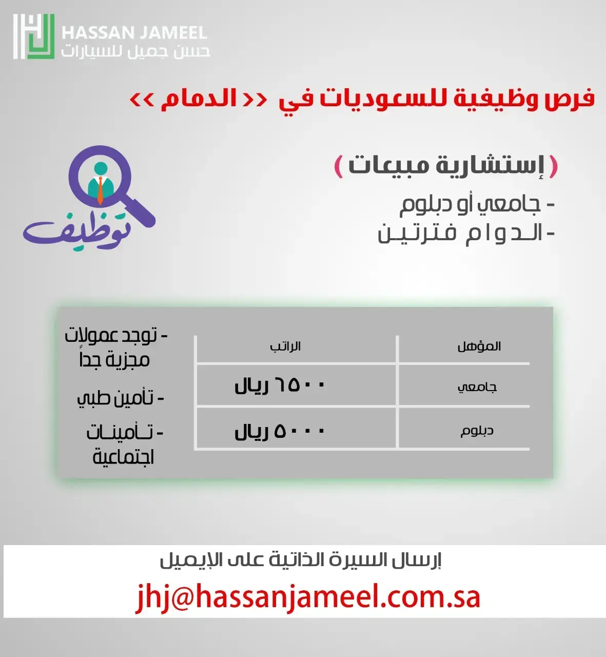 شركة حسن جميل للسيارات تعلن وظائف خدمة عملاء (للجنسين) براتب 4,500 ريال