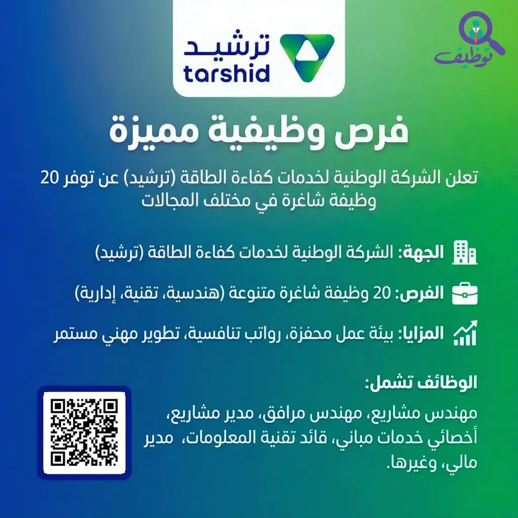 شركة ترشيد تعلن 36 وظيفة شاغرة لحملة البكالوريوس فأعلى في الرياض