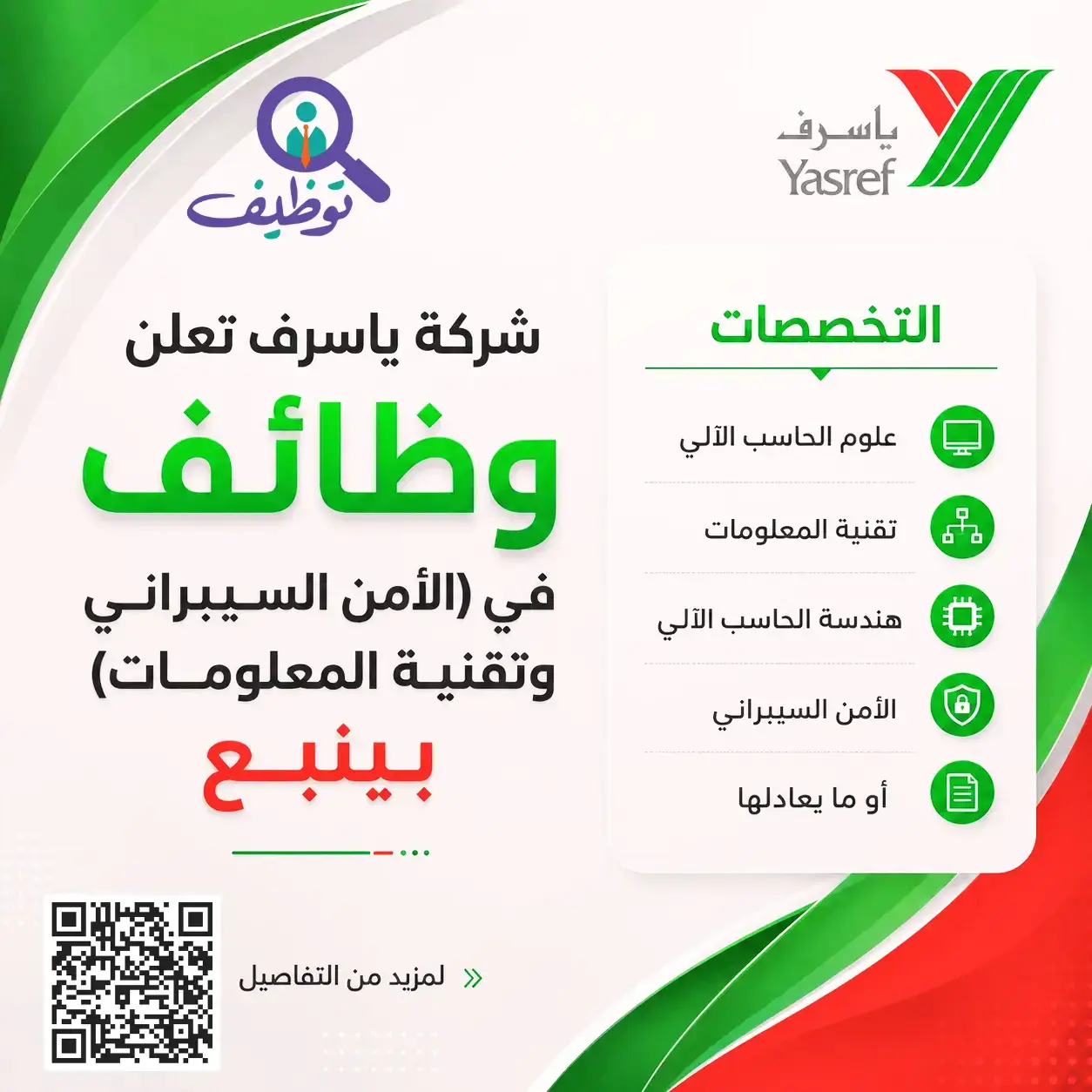 ياسرف تعلن (4) وظائف في الأمن السيبراني لحملة البكالوريوس بينبع